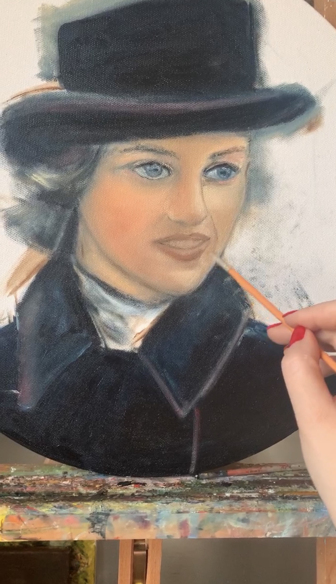 Princess Diana painting by Marina Stognieva during the creative process in the artist's studio